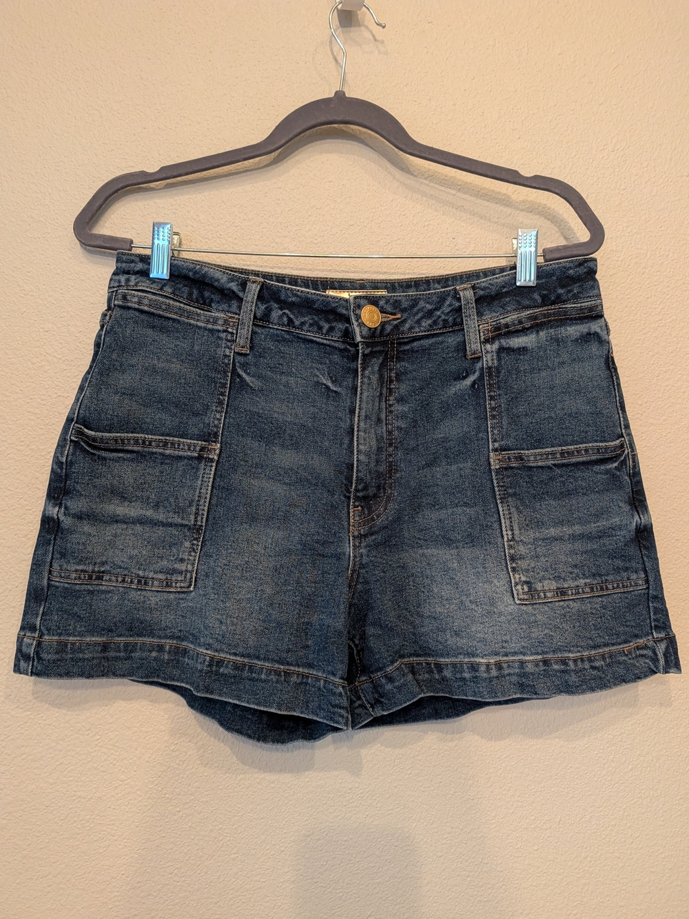 KUT from the Kloth Jane High Rise Denim Shorts Patch Pockets Size 10